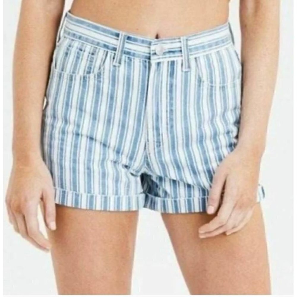 American Eagle Womens Striped Mom Short Blue White 100% Cotton Boho Size 4